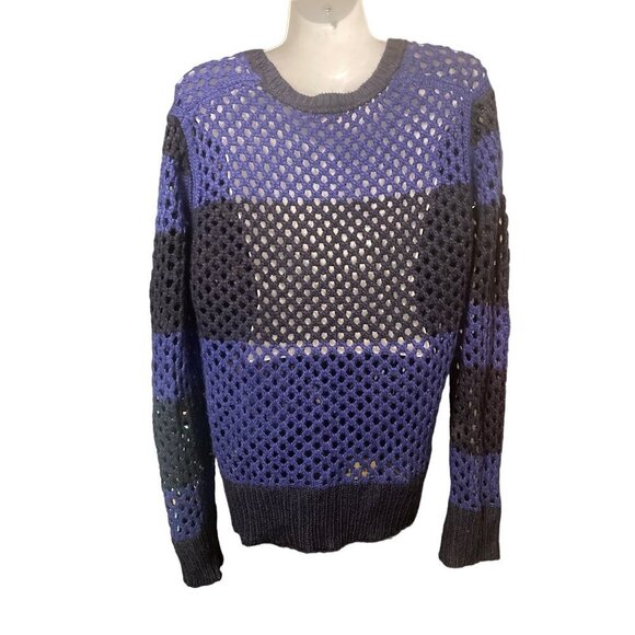 Arizona Jeans Co Sweater Womens Open Chunky Knit Long Sleeve Cobalt Blue Blk IX - Picture 2 of 6